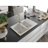 Mexen Gaspar granitový dřez 1,5 komorový s odkapávačem 737 x 475 mm, bílý, sifon zlatý - 6507731505-20-G