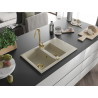 Mexen Gaspar granitový dřez 1,5-komorový s odkapávačem 737 x 475 mm, béžový, sifon zlatý - 6507731505-69-G