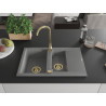Mexen Gaspar granitový dřez 1,5-komorový s odkapávačem 737 x 475 mm, šedý, zlatý sifon - 6507731505-71-G