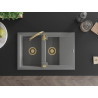 Mexen Gaspar granitový dřez 1,5-komorový s odkapávačem 737 x 475 mm, šedý, zlatý sifon - 6507731505-71-G
