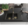 Mexen Gaspar Granitový dřez 1,5-komorový s odkapávačem 737 x 475 mm, černý/zlatý metalik, zlatý sifon - 6507731505-75-G