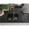 Mexen Gaspar granitový dřez 1,5-komorový s odkapávačem 737 x 475 mm, černý, sifon zlatý - 6507731505-77-G