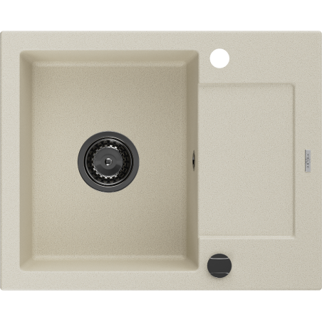 Mexen Enzo granitový jednokomorový dřez s odkapávačem 576 x 465 mm, béžový, černý sifon - 6506571005-69-B