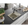 Mexen Enzo jednokomorový granitový dřez s odkapávačem 576 x 465 mm, béžový, černý sifon - 6506571005-69-B