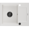 Mexen Enzo granitový dřez 1-komorový s odkapávačem 576 x 465 mm, bílý, černý sifon - 6506571005-20-B