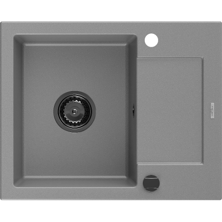 Mexen Enzo granitový dřez 1-komorový s odkapávačem 576 x 465 mm, šedý, černý sifon - 6506571005-71-B