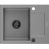 Mexen Enzo granitový dřez 1-komorový s odkapávačem 576 x 465 mm, šedý, černý sifon - 6506571005-71-B