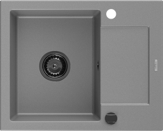 Mexen Enzo granitový dřez 1-komorový s odkapávačem 576 x 465 mm, šedý, černý sifon - 6506571005-71-B