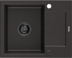 Mexen Enzo granitový dřez 1-komorový s odkapávačem 576 x 465 mm, černý/zlatý metalik, černý sifon - 6506571005-75-B