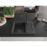 Mexen Enzo granitový dřez s jednou komorou a odkapávačem 576 x 465 mm, černý kropenatý, černý sifon - 6506571005-76-B