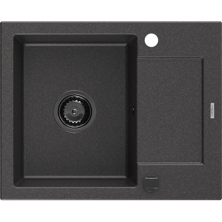 Mexen Enzo granitový dřez 1-komorový s odkapávačem 576 x 465 mm, černý s tečkami, černý sifon - 6506571005-76-B