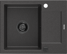 Mexen Enzo granitový dřez 1-komorový s odkapávačem 576 x 465 mm, černý s tečkami, černý sifon - 6506571005-76-B