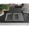 Mexen Gaspar granitový dřez 1,5 komorový s odkapávačem 737 x 475 mm, šedý, černý sifon - 6507731505-71-B