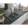 Mexen Gaspar granitový dřez 1,5 komorový s odkapávačem 737 x 475 mm, šedý, černý sifon - 6507731505-71-B