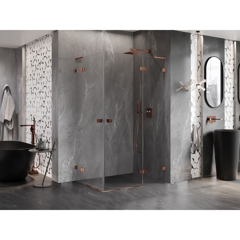 Mexen Lunar L Duo sprchový kout pravý otevírací 75 x 70 cm, transparentní, růžové zlato - 834L-075P-070L-60-00