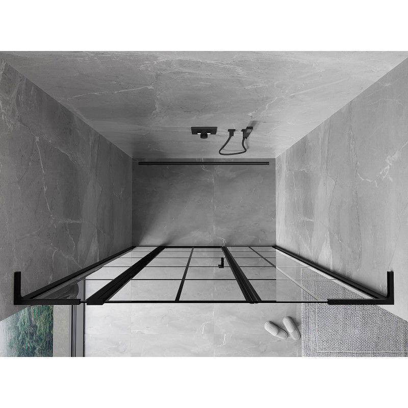 Mexen Mist L sprchové dveře sklopné levé 135 cm, černá mřížka, černé - 8A4L-135-001-70-77-L