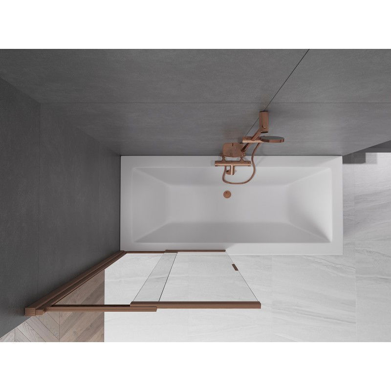 Mexen Fox vanová zástěna, 2-dílná posuvná 85 x 150 cm, transparentní, kartáčovaná měď - 891-085-002-65-00