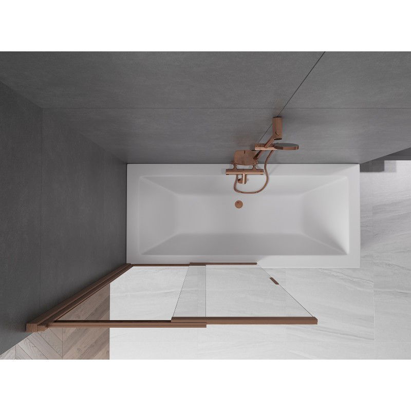 Mexen Fox vanová zástěna 2-křídlá posuvná 100 x 150 cm, transparentní, kartáčovaná měď - 891-100-002-65-00