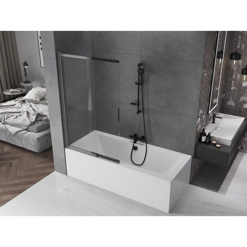 Mexen Fox posuvná vanová zástěna dvoukřídlá 100 x 150 cm, transparentní, kartáčovaný gun šedý - 891-100-002-66-00