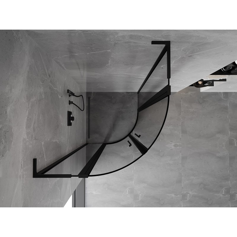 Mexen Mist L sprchový kout půlkruhový výkyvný 100 x 100 cm, černý rám, černý - 8A32L-100-100-70-70