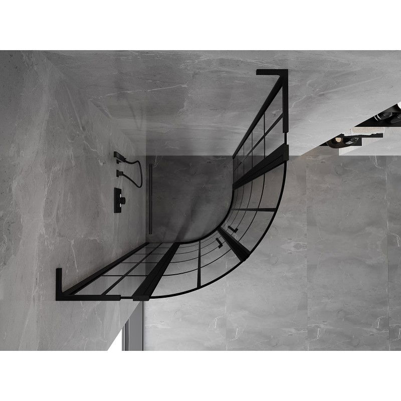 Mexen Mist L půlkruhový sprchový kout s výklopnými dveřmi 90 x 90 cm, černá mřížka, černá - 8A32L-090-090-70-77