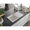 Mexen Pablo granitový dřez s jednou komorou a odkapávačem 752 x 436 mm, bílý, zlatý sifon - 6510751010-20-G