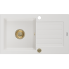 Mexen Pablo žulový dřez s jednou komorou a odkapávačem 752 x 436 mm, bílý, sifon zlatý - 6510751010-20-G