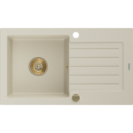 Mexen Pablo granitový dřez s 1 komorou a odkapávačem 752 x 436 mm, béžový, zlatý sifon - 6510751010-69-G