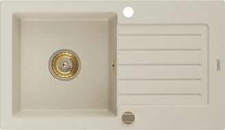 Mexen Pablo granitový dřez s 1 komorou a odkapávačem 752 x 436 mm, béžový, zlatý sifon - 6510751010-69-G