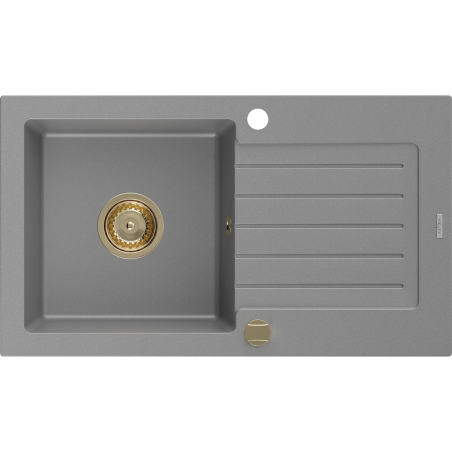 Mexen Pablo žulový dřez 1-komorový s odkapávačem 752 x 436 mm, šedý, zlatý sifon - 6510751010-71-G