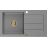 Mexen Pablo žulový dřez 1-komorový s odkapávačem 752 x 436 mm, šedý, zlatý sifon - 6510751010-71-G