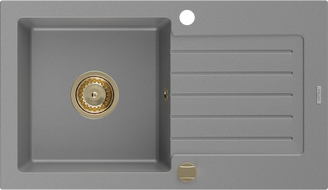 Mexen Pablo žulový dřez 1-komorový s odkapávačem 752 x 436 mm, šedý, zlatý sifon - 6510751010-71-G