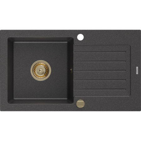 Mexen Pablo žulový dřez s odkapávačem, 1-komorový, 752 x 436 mm, černý s tečkami, zlatý sifon - 6510751010-76-G