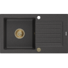 Mexen Pablo 1-miskový granitový dřez s odkapávačem 752 x 436 mm, Skvrnitá černá, sifon Zlatá - 6510751010-76-G