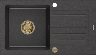 Mexen Pablo žulový dřez s odkapávačem, 1-komorový, 752 x 436 mm, černý s tečkami, zlatý sifon - 6510751010-76-G