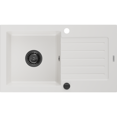 Mexen Pablo granitový dřez 1-komorový s odkapávačem 752 x 436 mm, bílý, černý sifon - 6510751010-20-B