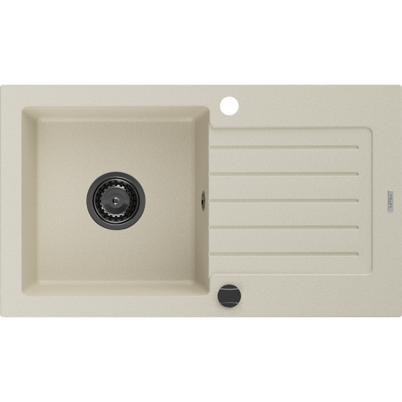 Mexen Pablo granitový dřez 1-komorový s odkapávačem 752 x 436 mm, béžový, sifon černý - 6510751010-69-B