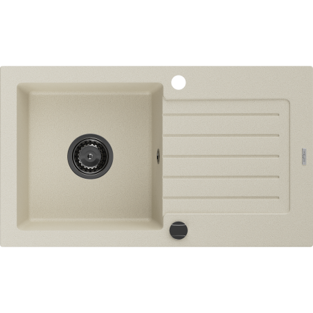 Mexen Pablo granitový dřez 1-komorový s odkapávačem 752 x 436 mm, béžový, sifon černý - 6510751010-69-B