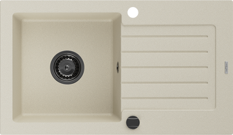 Mexen Pablo granitový dřez 1-komorový s odkapávačem 752 x 436 mm, béžový, sifon černý - 6510751010-69-B