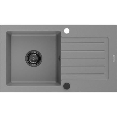 Mexen Pablo žulový dřez s 1 komorou a odkapávačem 752 x 436 mm, šedý, černý sifon - 6510751010-71-B