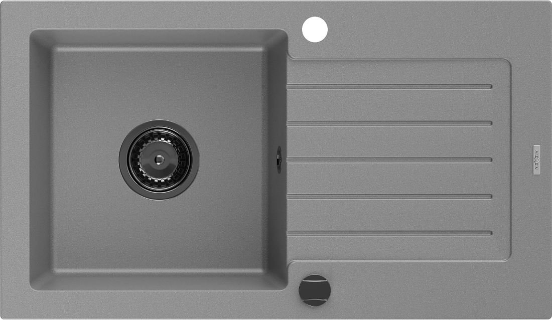 Mexen Pablo 1-miskový granitový dřez s odkapávačem 752 x 436 mm, Šedá, sifon Černá - 6510751010-71-B