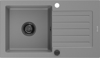 Mexen Pablo žulový dřez s 1 komorou a odkapávačem 752 x 436 mm, šedý, černý sifon - 6510751010-71-B