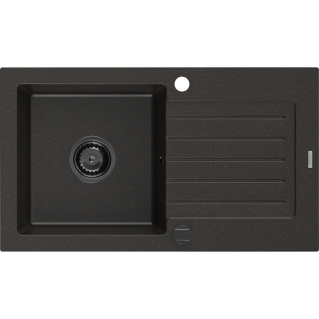 Mexen Pablo granitový dřez 1-komorový s odkapávačem 752 x 436 mm, černý/zlatý metalik, černý sifon - 6510751010-75-B