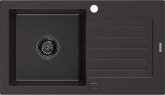 Mexen Pablo granitový dřez 1-komorový s odkapávačem 752 x 436 mm, černý/zlatý metalik, černý sifon - 6510751010-75-B