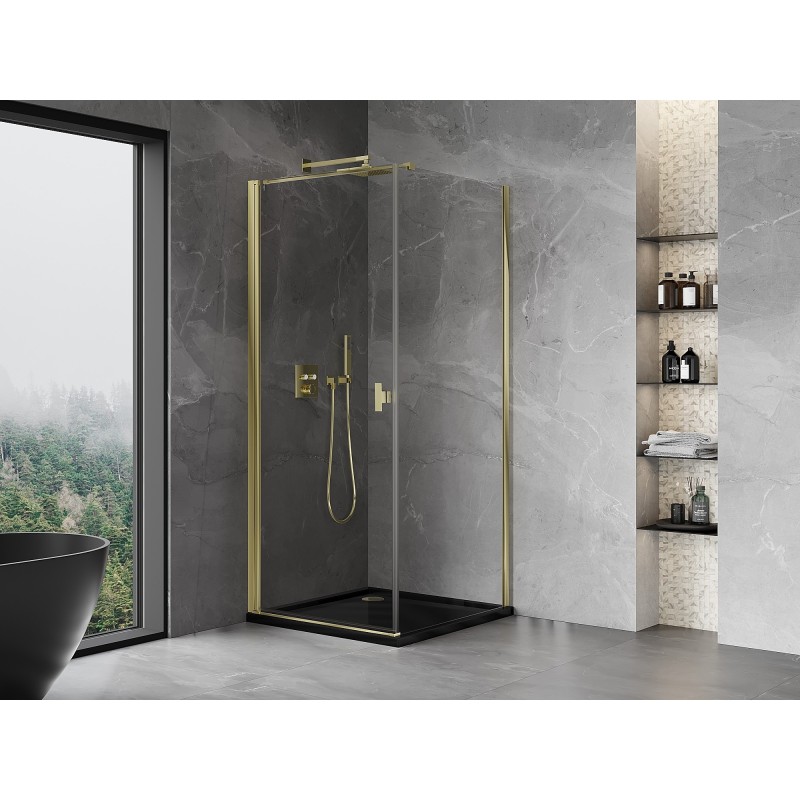Mexen Mist-B sprchový kout sklápěcí 80 x 80 cm, transparentní, zlatý - 8A2T-080-080-50-00