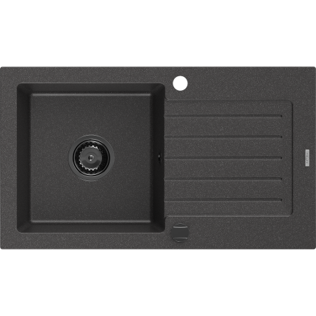 Mexen Pablo žulový kuchyňský dřez 1-komorový s odkapávačem 752 x 436 mm, černý skvrnitý, černý sifon - 6510751010-76-B