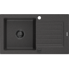 Mexen Pablo žulový kuchyňský dřez 1-komorový s odkapávačem 752 x 436 mm, černý skvrnitý, černý sifon - 6510751010-76-B
