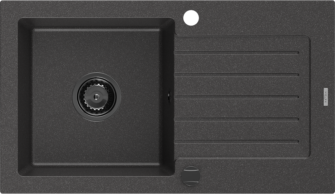 Mexen Pablo 1-miskový granitový dřez s odkapávačem 752 x 436 mm, Skvrnitá černá, sifon Černá - 6510751010-76-B