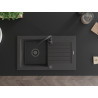 Mexen Pablo granitový dřez s jednou komorou a odkapávačem 752 x 436 mm, černý tečkovaný, černý sifon - 6510751010-76-B