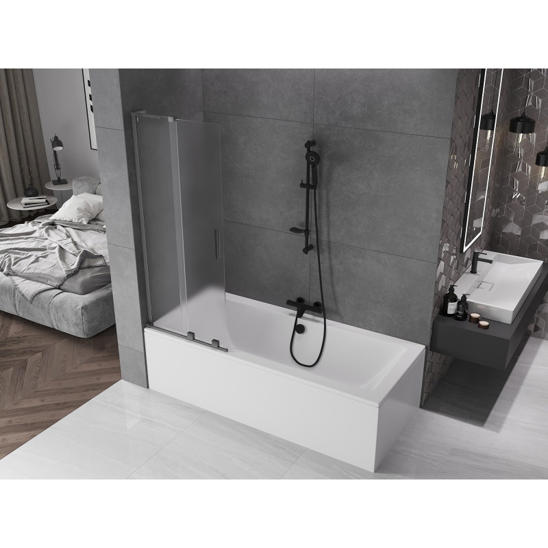 Mexen Velar L dvoudílná vanová zástěna zasouvací 70 x 150 cm, mat, kartáčovaná gun šedá - 896-070-003-31-66